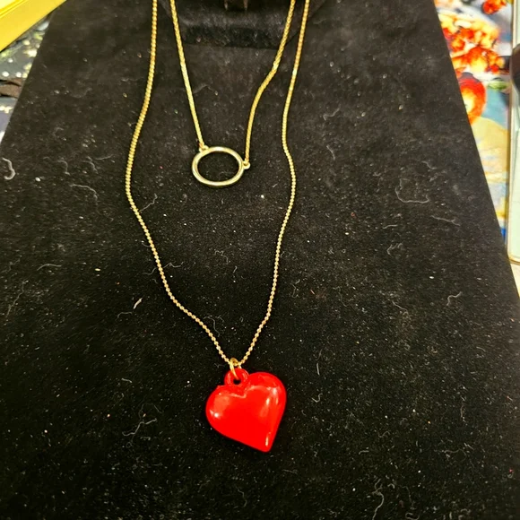 Gold Necklace with Red Heart Pendant - Picture 1 of 4